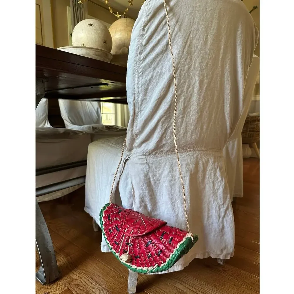 Straw Purse Watermelon Shoulder Crossbody Red fun handmade summer unique woven